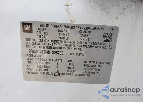 2017 GMC Terrain Sle-2 из США, поврежденный, VIN 2GKALNEK4H6325230